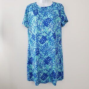 Knot Responsible Serena Shift Dress Size L  Blue Coco Bay Turtles Resort Beach